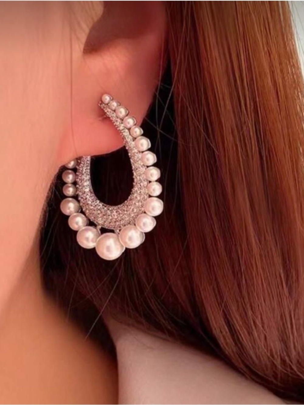 Elegant Pearl & Crystal Loop Earrings